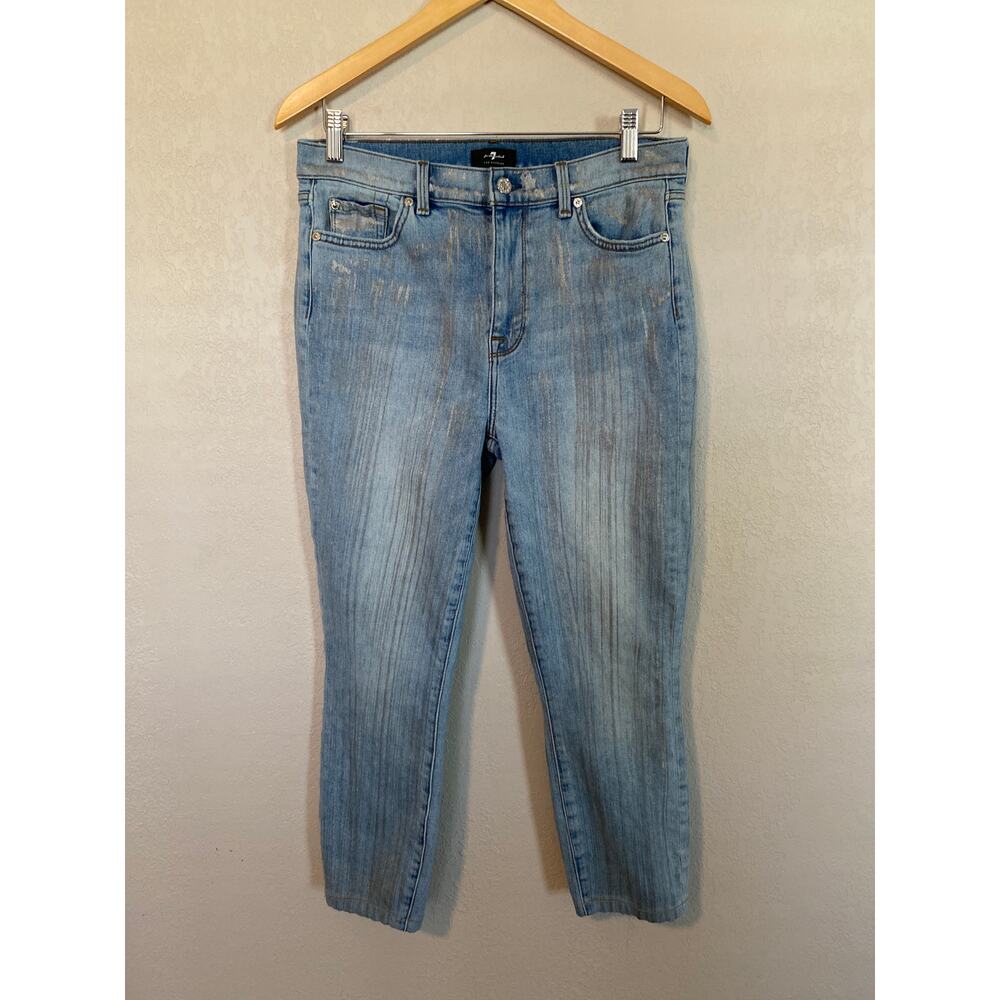 7 For All Mankind High Waist Ankle Skinny Jean in Aspen Foil SZ 30